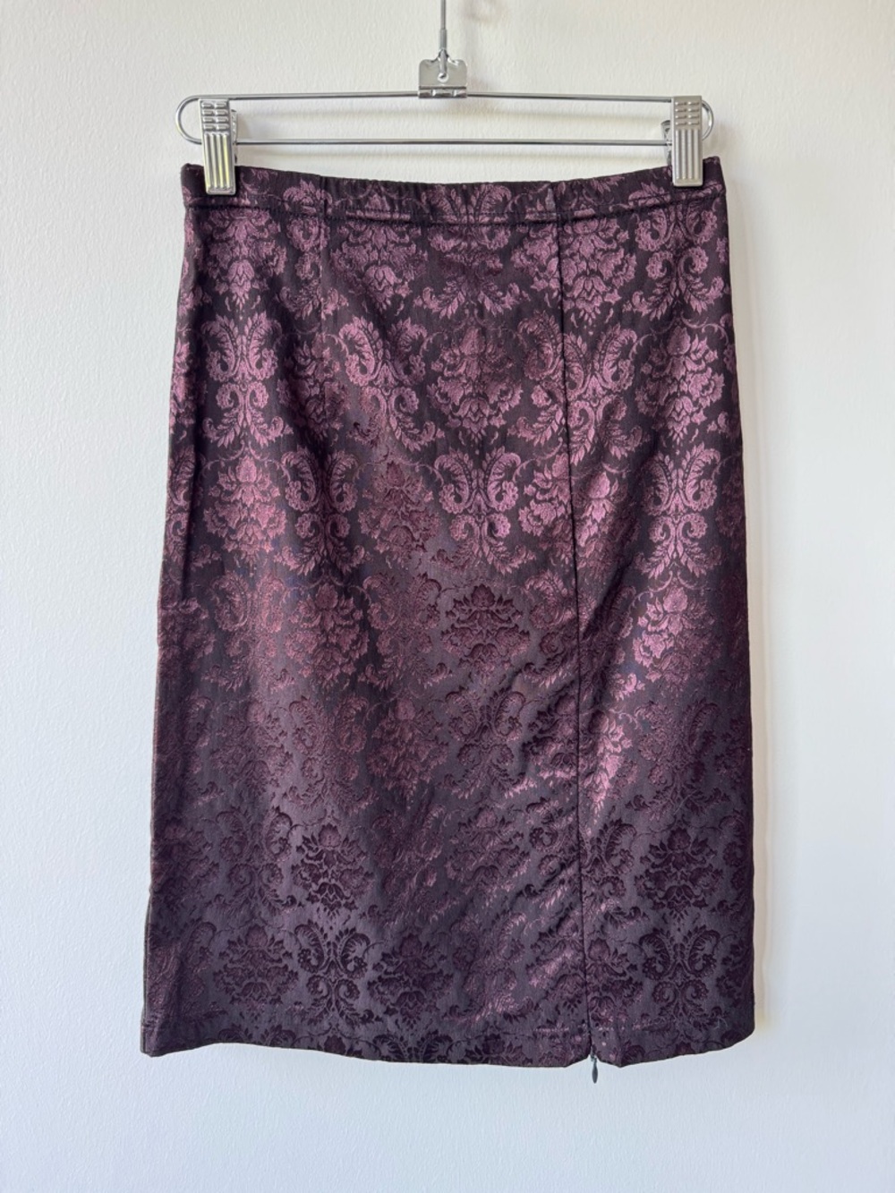 Vintage bebe Moda Plum Jacquard Pencil Skirt with Zip Up Split - Made in France